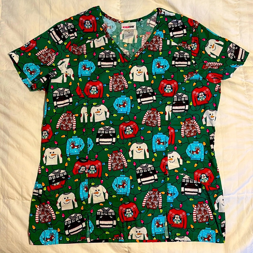 Christmas snowman scrub top